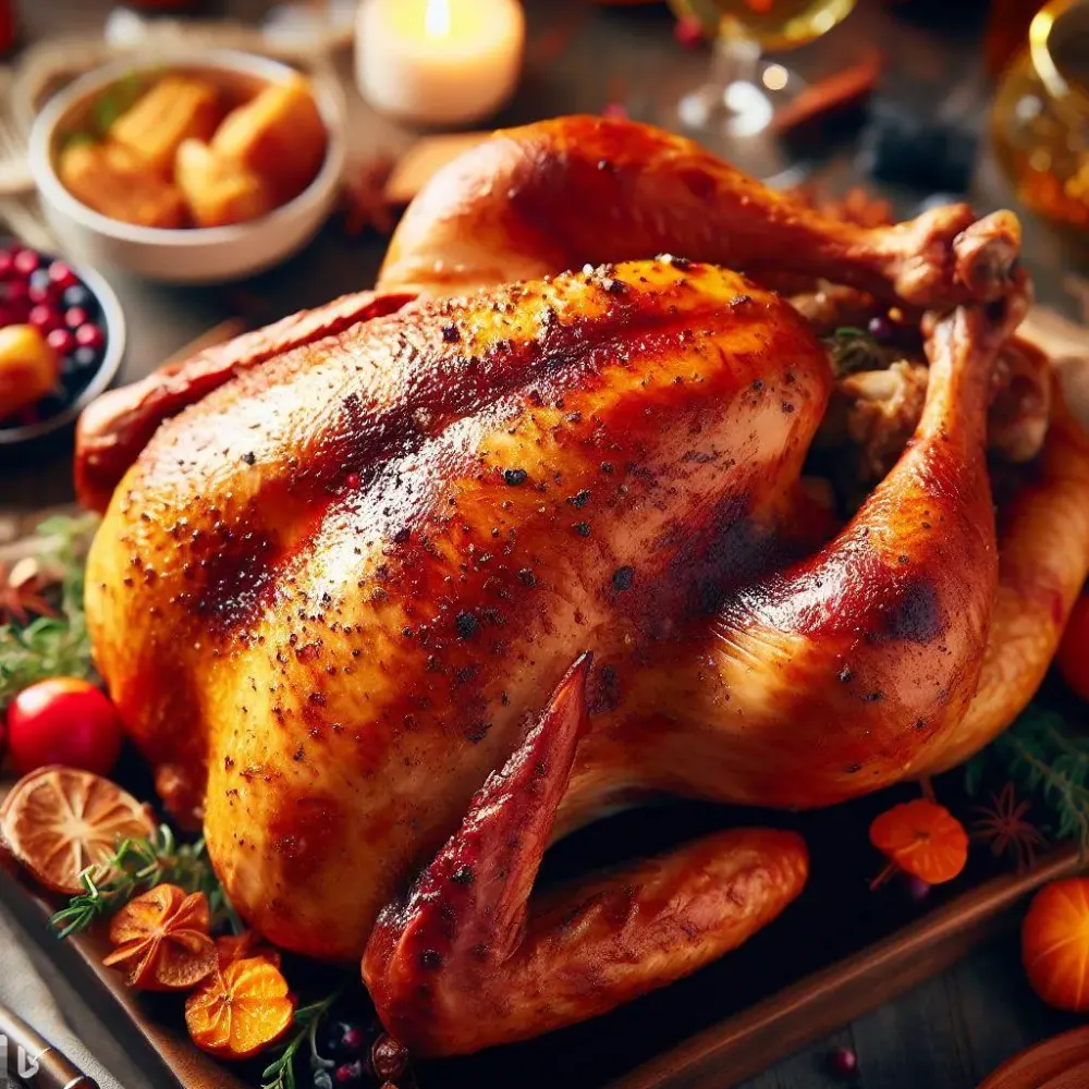 A turkey prepared for Thanksgiving dinner